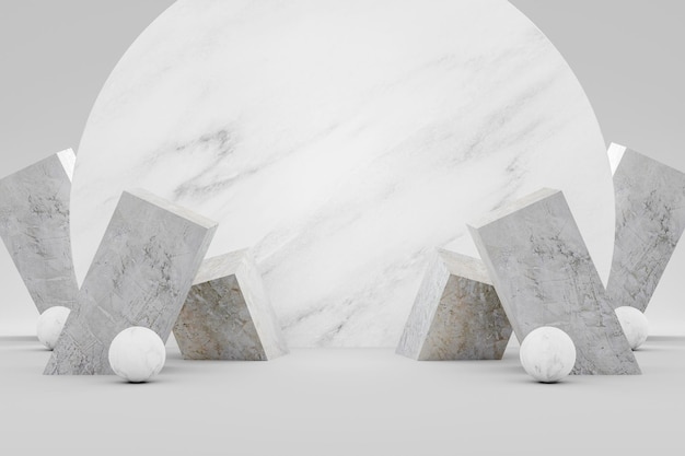 白い背景の上の白い大理石の円の表彰台