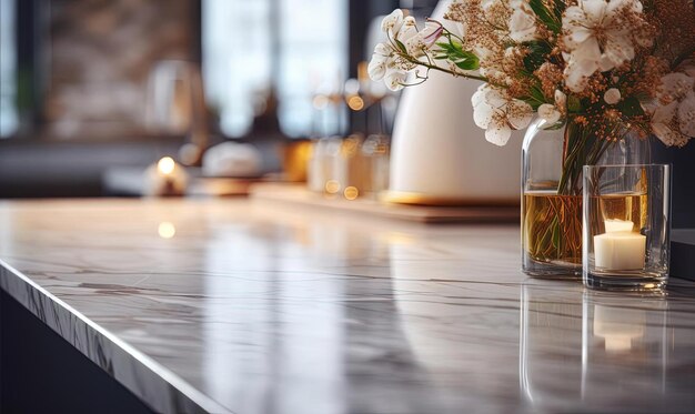 a white marble countertop in a modern hotel in the style of bokeh panorama