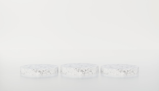 白い孤立した背景の3dイラストレンダリングで白い大理石のシリンダーミニマリスト表彰台