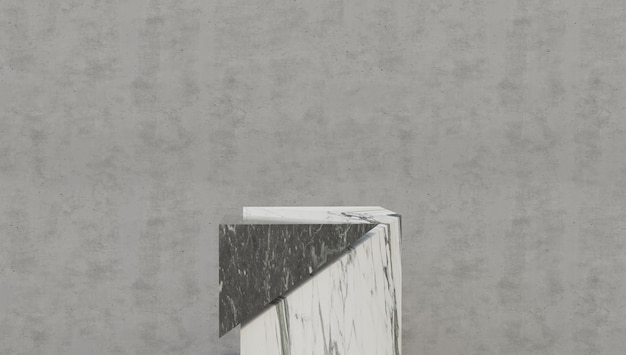 White marble geometric podium with dark black background. 3d rendering.
