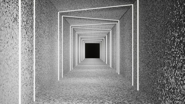 White marble and neon white marble corridor wall 3d rendering