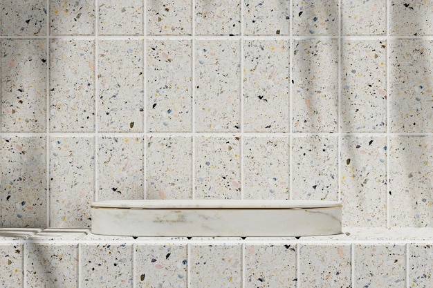 사진 은 화장실 3d 렌더링에서 테라조 타일에 색 상단과 색 대리석 플랫폼