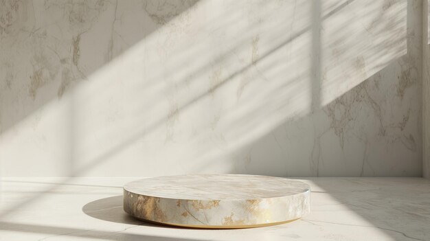 White marble podium casting intriguing shadow patterns in a bright airy space