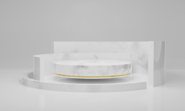 Подиум из белого мрамора. сцена для нового продукта, минималистичный дизайн, 3D рендеринг