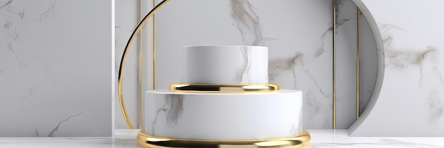 White marble podium with gold inlays on background for product display Generate AI