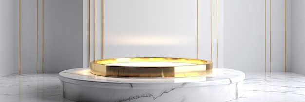 White marble podium with gold inlays on background for product display Generate AI