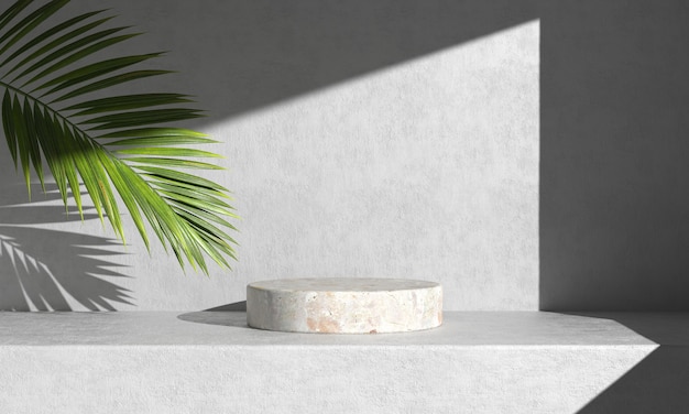 White marble podium with palm leaves