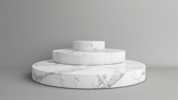 White marble product display on gray background