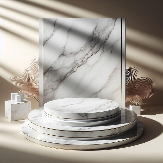 Photo white marble showcase podium with shadow product placement