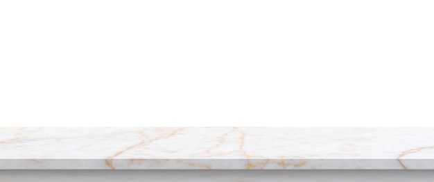 製品の表示のための白い背景で隔離の白い大理石の石のテーブルトップ