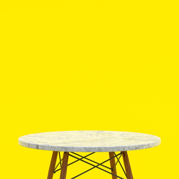 White marble table or product stand for display product on yellow background