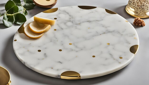 Photo a white marble table with gold coins and gold coins on it