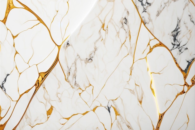 White marble with golden veins background Generative AI