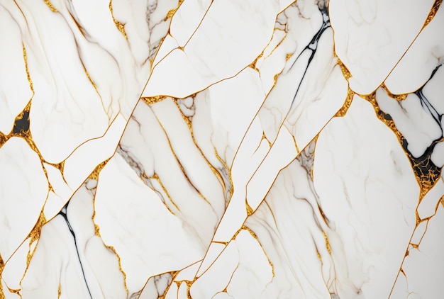 White marble with golden veins background Generative AI