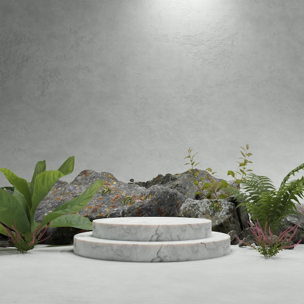 A white marbled fountain with a stone in the center.