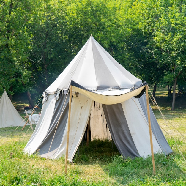 White marching tent of the medieval war.