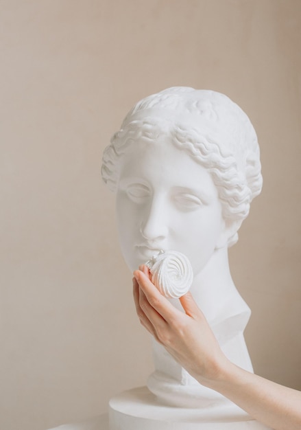 Premium Photo  White marshmallow concept art presentation with sculpture  bust of aphrodite