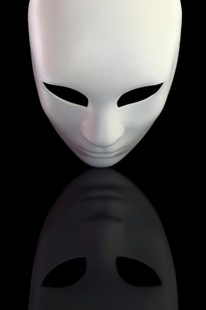 White mask with reflection on black background