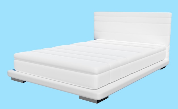 White mattress for comfort sleep isolated on blue background 3d render illustration clipping path