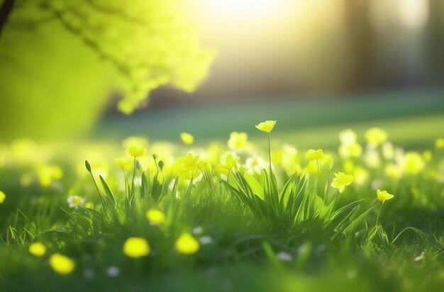 White meadow flowers on the panorama under the rays of the morning sun Spring and summer nature in s