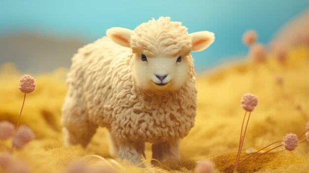 Photo white merino sheep in studio ghibli style with tilt shift effect