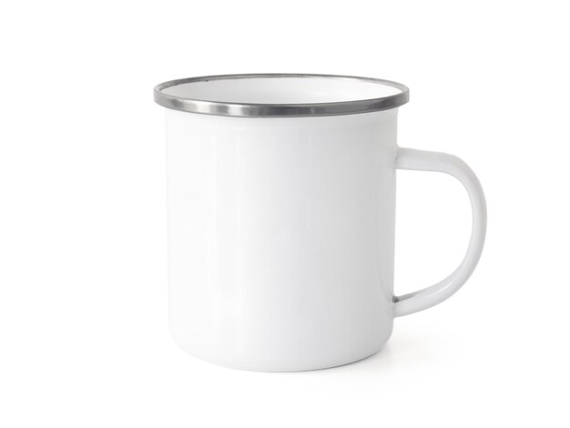 Photo white metal mug mockup isolated on white background