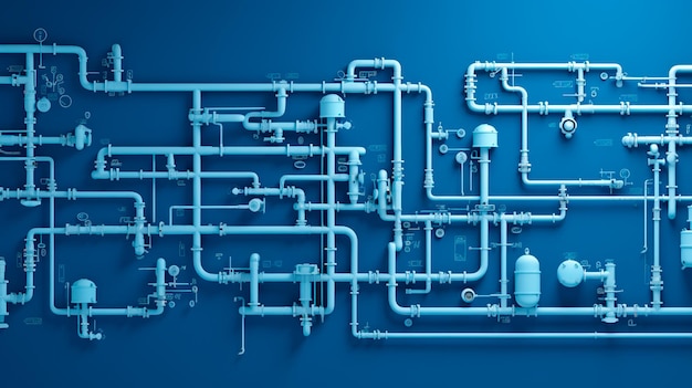 파란색 배경에 흰색 금속 파이프