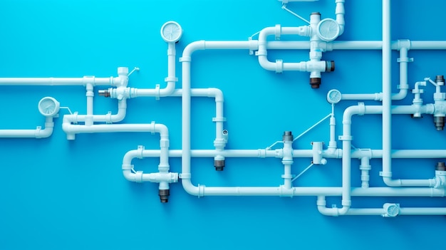 White metal pipes on a blue background