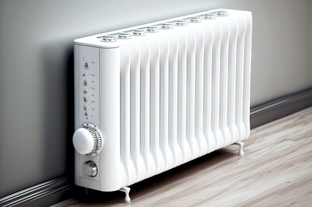 White metallic glossy heating radiator with temperature controller