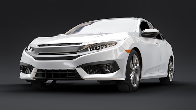 White mid-size urban family sedan on a black uniform background. 3d rendering.