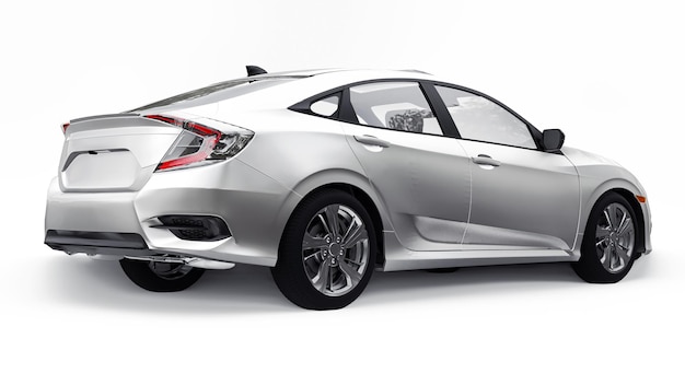 White mid-size urban family sedan on a White uniform background. 3d rendering.