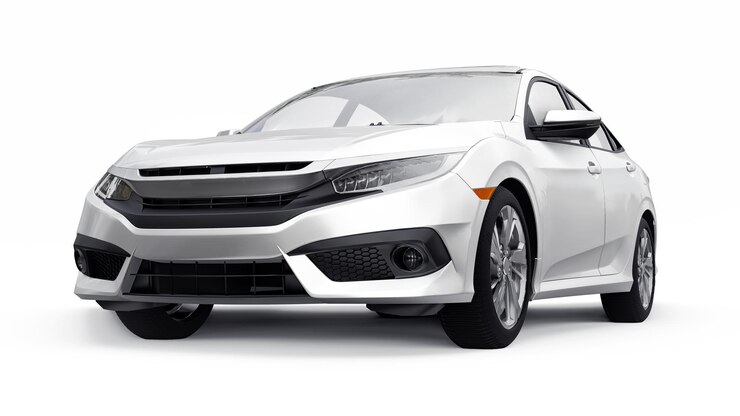 Photo white mid-size urban family sedan on a white uniform background. 3d rendering.