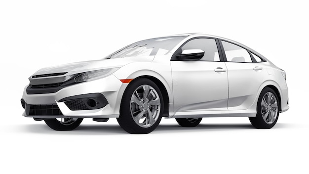 White mid-size urban family sedan on a White uniform background. 3d rendering.