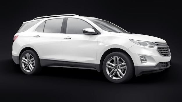 White midsize city SUV for a family on a black background 3d rendering