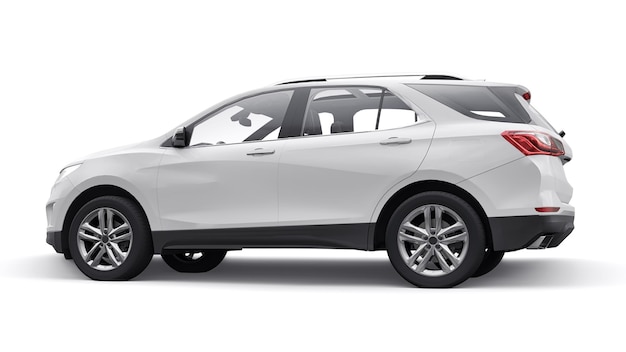 white midsize city suv for a family on a white background 3d rendering