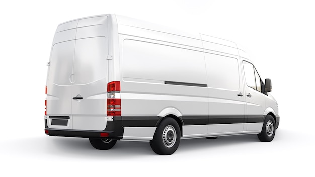Фото Белый коммерческий фургон среднего размера на белом фоне пустой кузов для нанесения ваших дизайнерских надписей и логотипов 3d иллюстрация