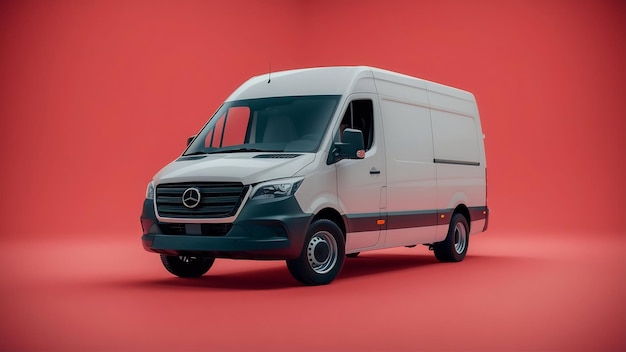 White midsize commercial van on a white background a blank body for applying your design inscriptio