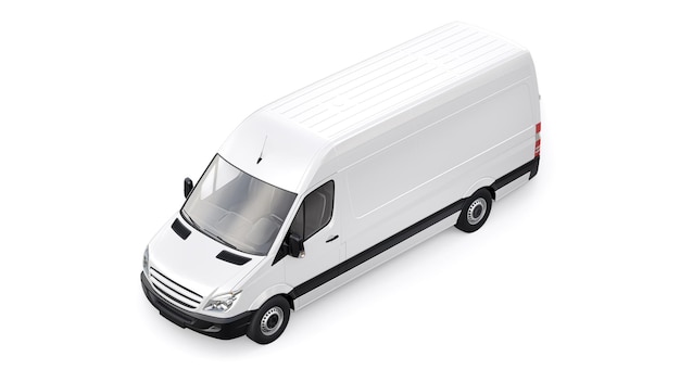 White midsize commercial van on a white background A blank body for applying your design inscriptions and logos 3d illustration