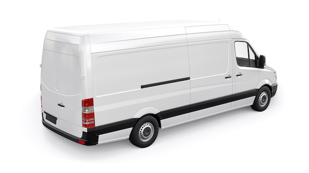 White midsize commercial van on a white background A blank body for applying your design inscriptions and logos 3d illustration