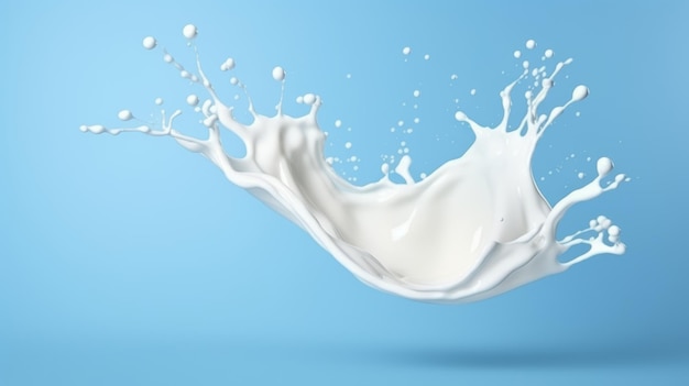 White milk splash isolated on blue background White liquid splash