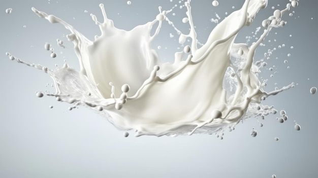 White milk splash isolated on grey background White liquid splash