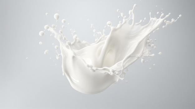 White milk splash isolated on grey background White liquid splash