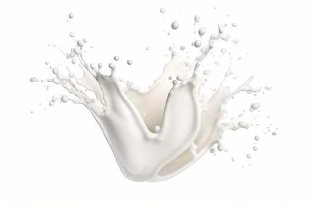 White Milk Splash Isolation on White Background Generated Ai