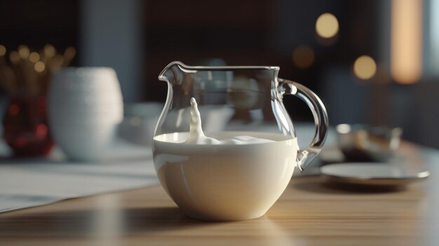 White milk in a transparent glass container