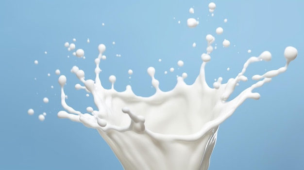 White milk or yogurt splash isolated on blue background 3d rendering