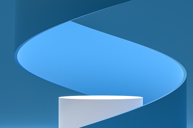 Белый минимальный подиум или пьедестал на абстрактном синем фоне для презентации косметической продукции