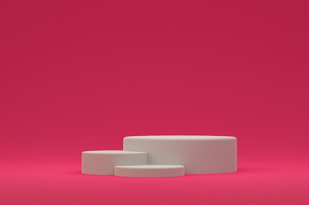 White minimal podium or pedestal display on abstract pink background for cosmetic product presentation