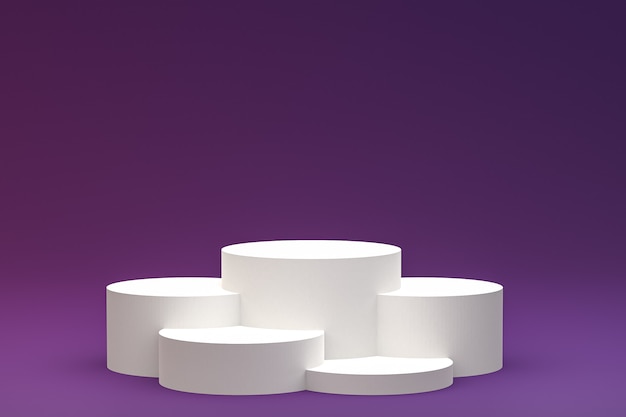 White minimal podium or pedestal display on abstract purple background for cosmetic product presentation