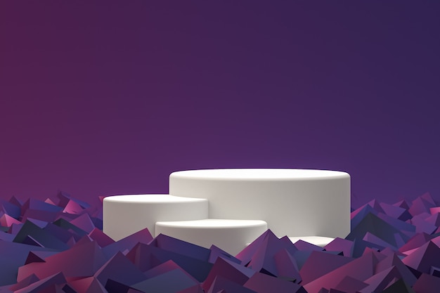 Белый минимальный подиум или пьедестал на абстрактном фиолетовом фоне для презентации косметической продукции