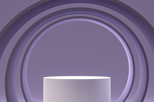 White minimal podium or pedestal display on abstract purple background for cosmetic product presentation